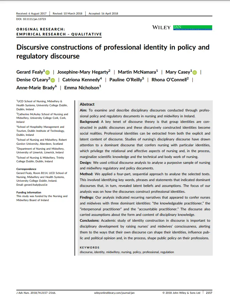 Discursive constructions of professional identity in policy and regulatory discourse