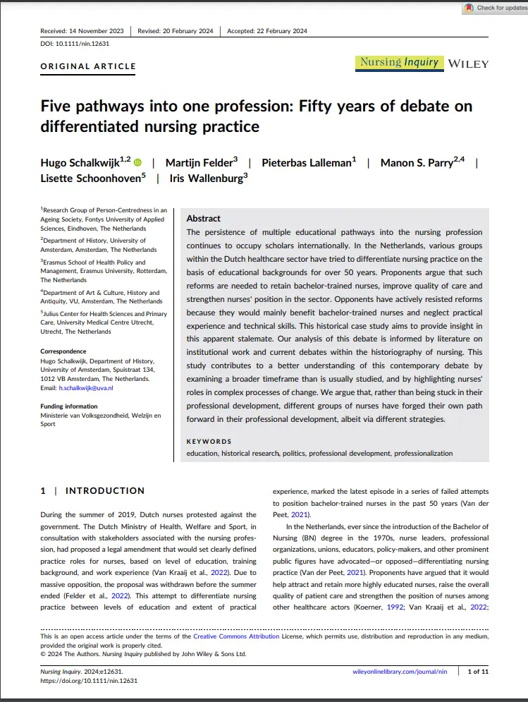 Five pathways into one profession: Fifty years of debate on differentiated nursing practice